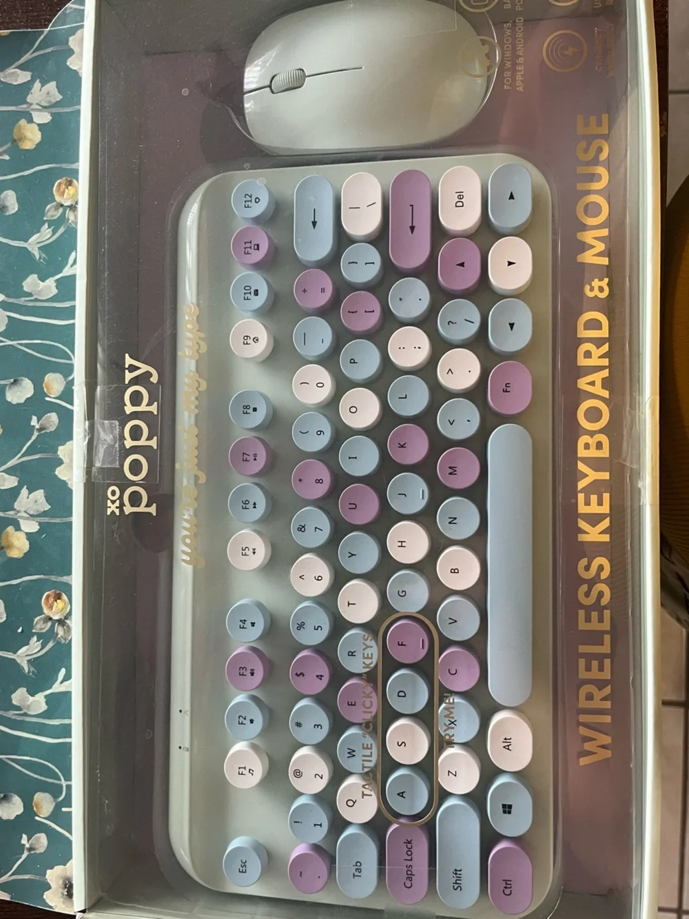 Poppy - Wireless Retro Round-Key Keyboard & Mouse - Pastel Multi